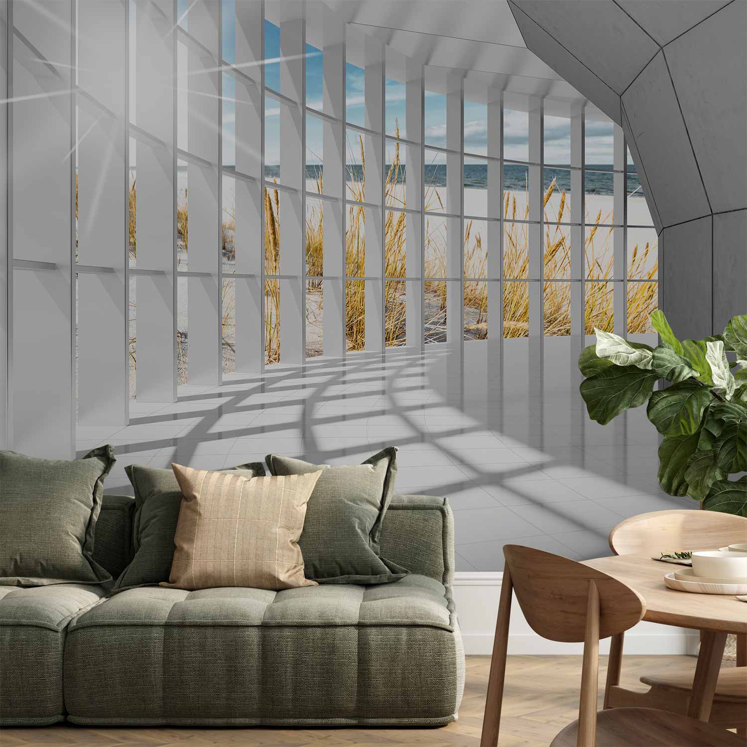 3D Seaside Bastion Corridor Wall Mural