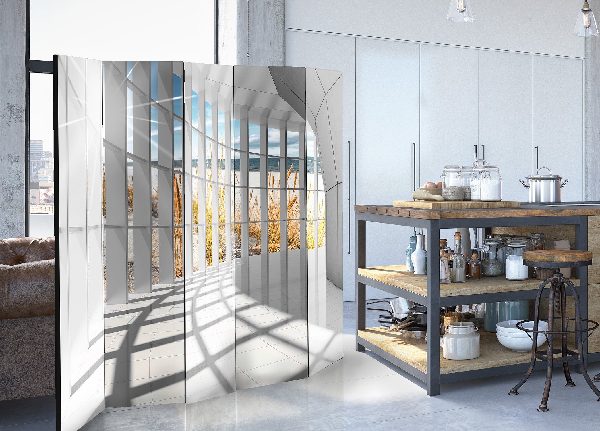 Seaside Corridor Architecture 5-Panel Room Divider