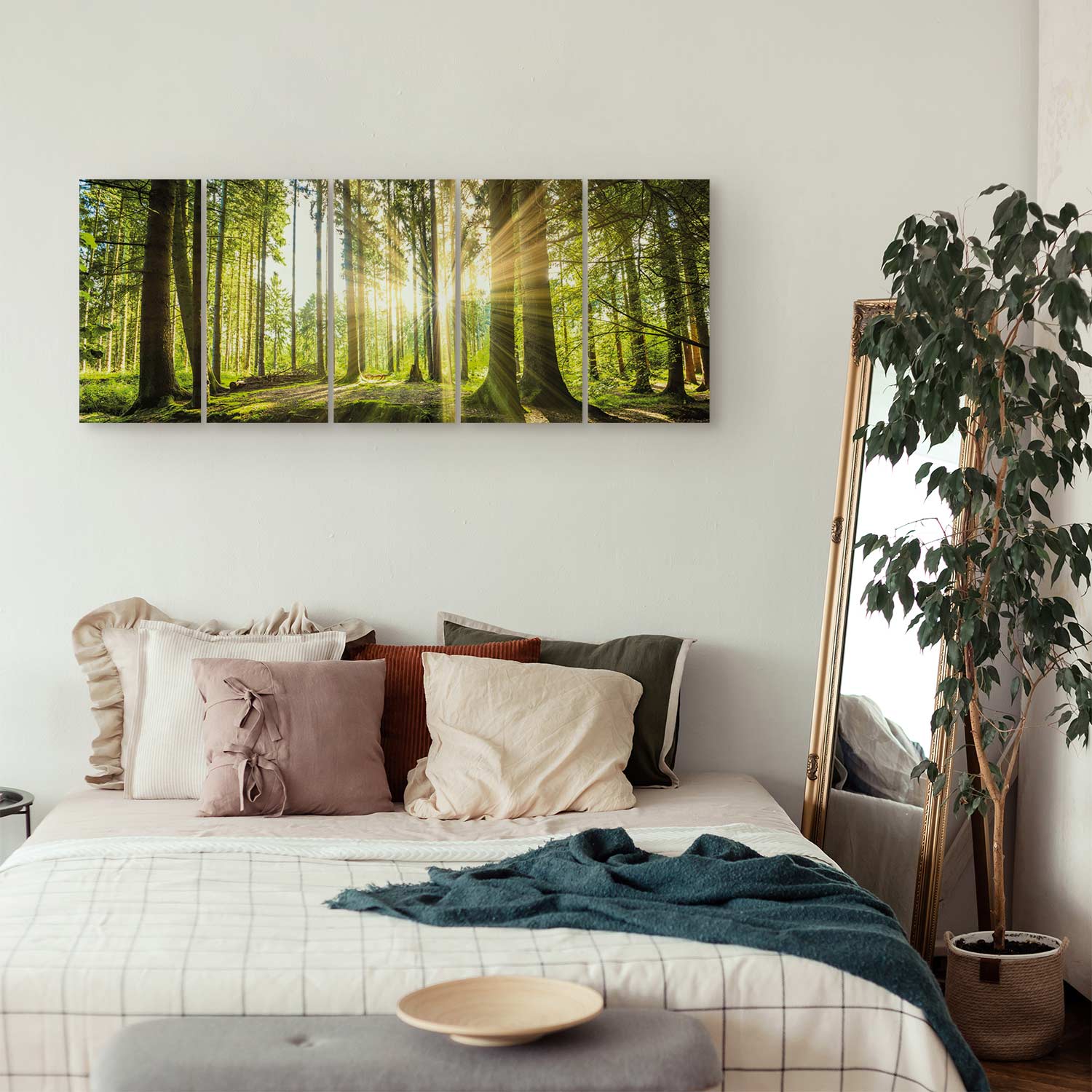 Sunlit Forest Green Landscape Canvas Print