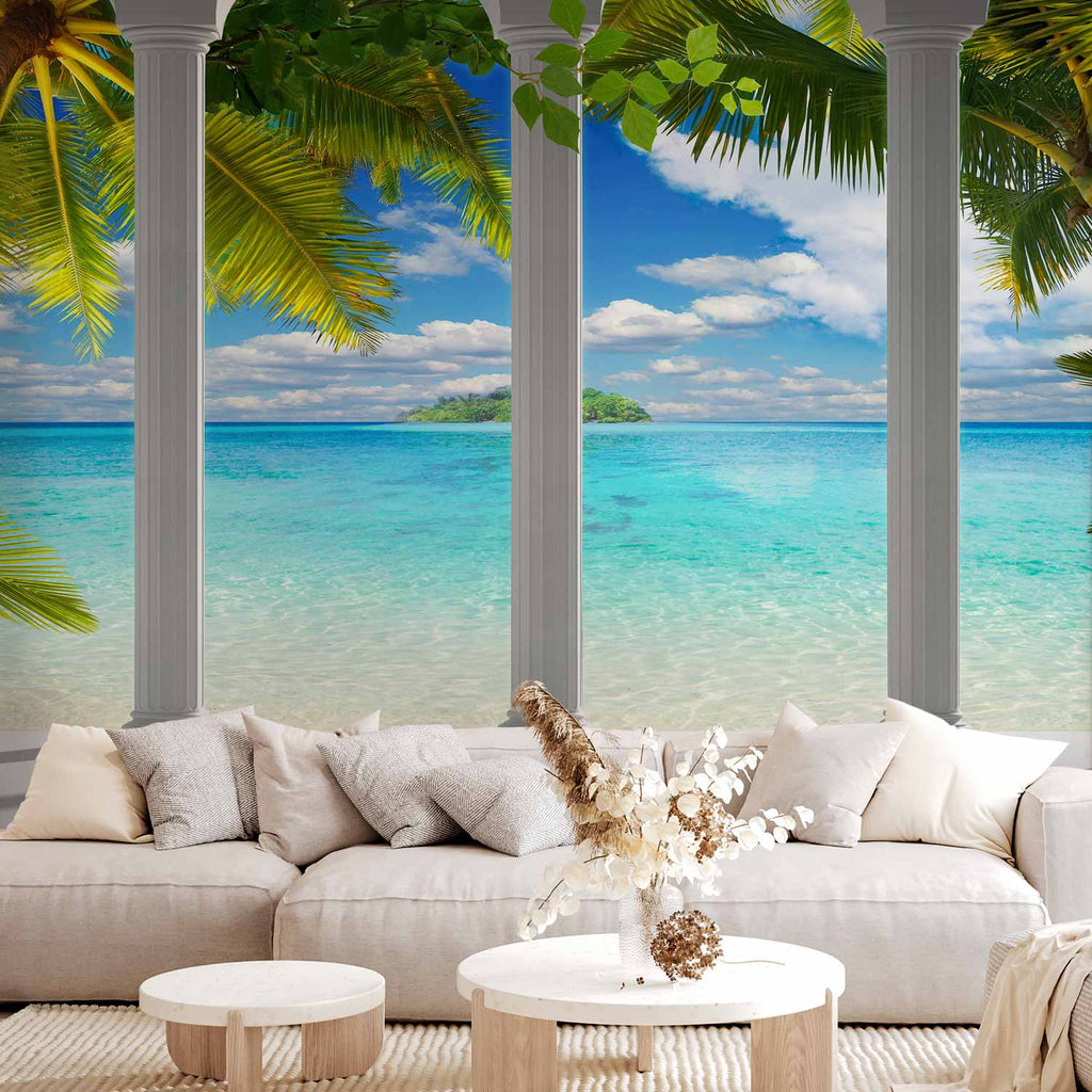 Sea Behind Columns Architectural Wall Mural