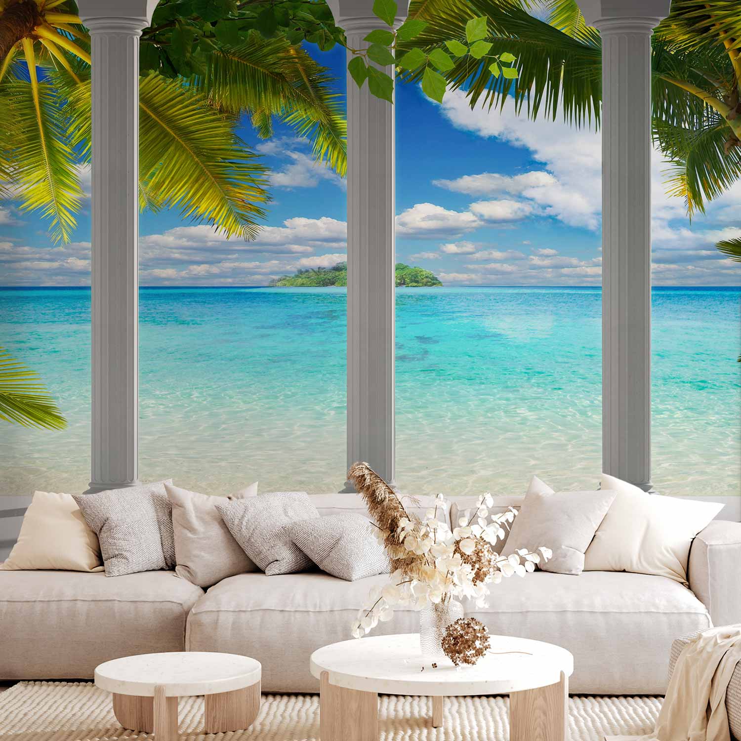 Sea Behind Columns Architectural Wall Mural