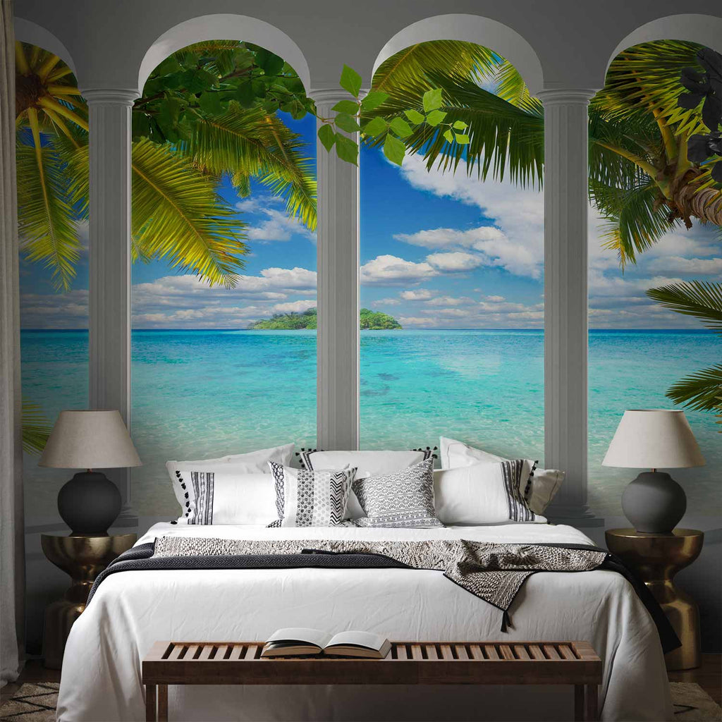Sea Behind Columns Architectural Wall Mural