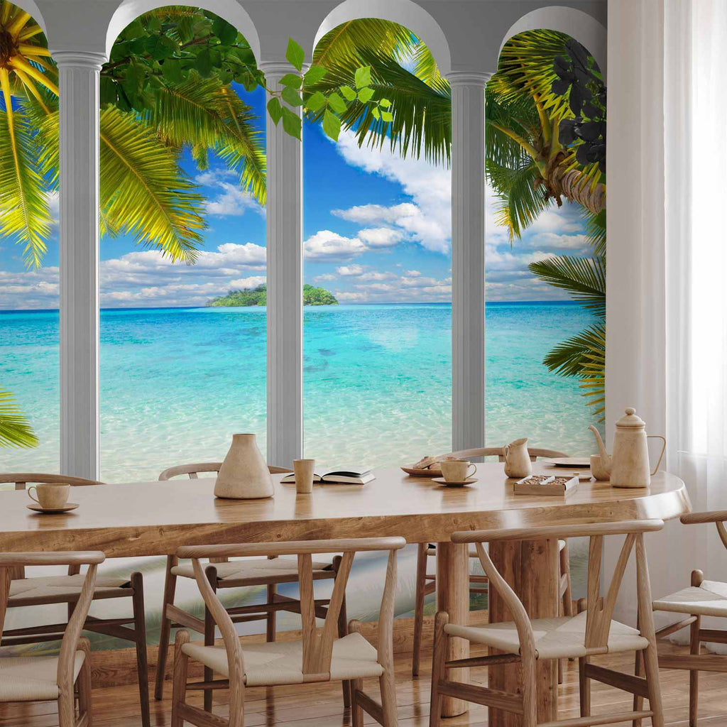 Sea Behind Columns Architectural Wall Mural