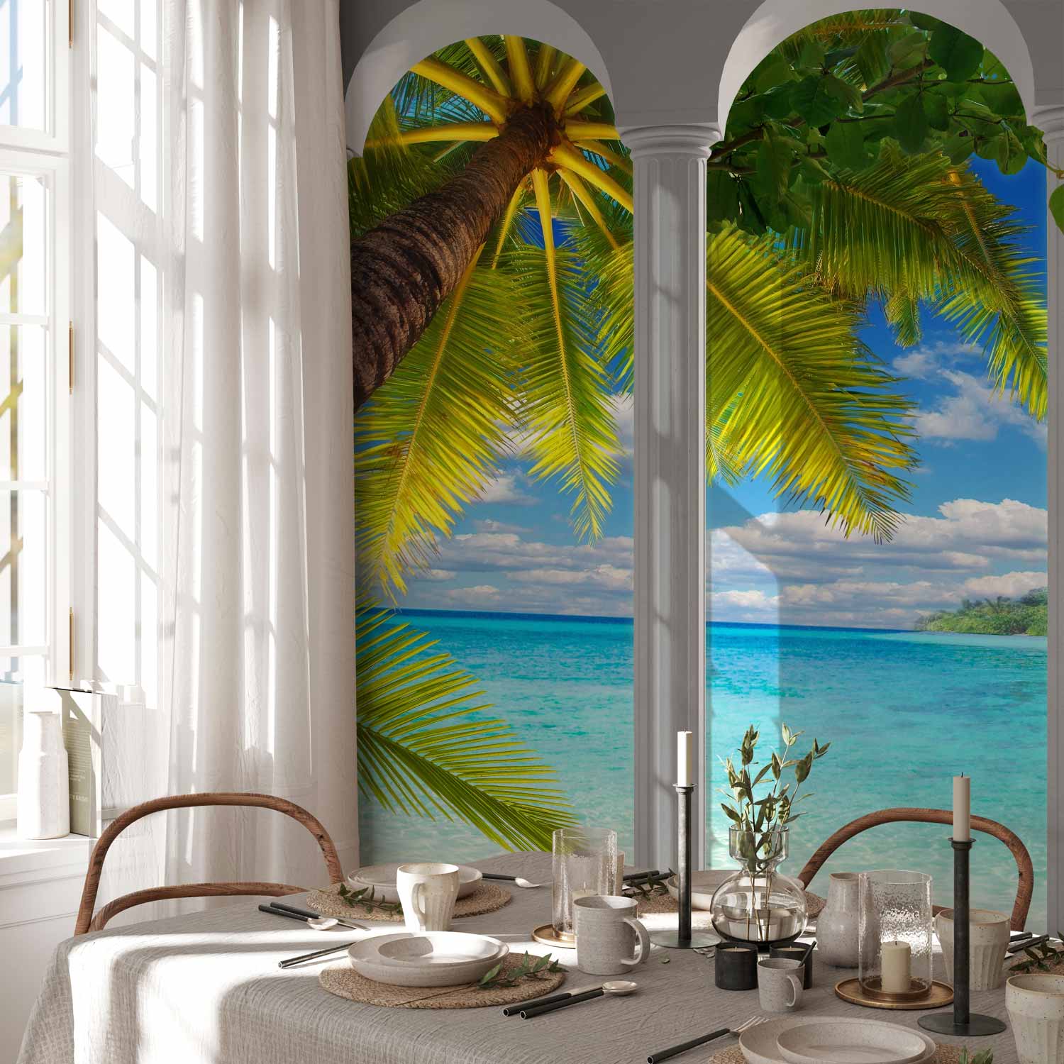 Sea Behind Columns Architectural Wall Mural