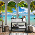 Sea Behind Columns Architectural Wall Mural
