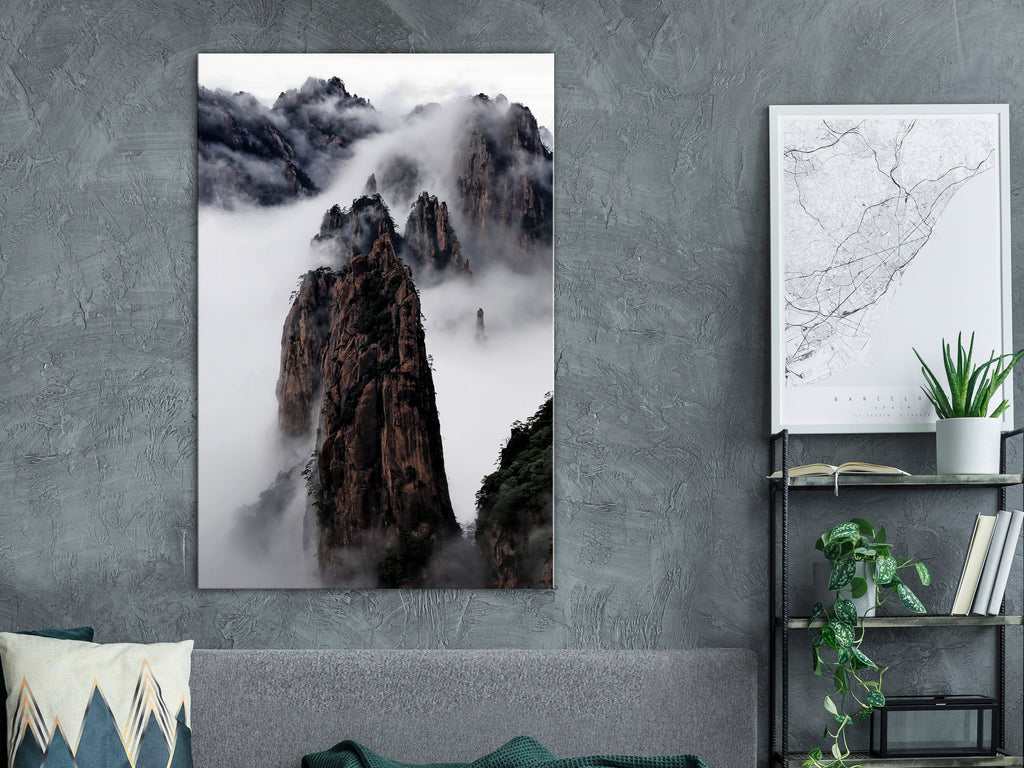 Canvas Print - High Mountains in Mist (1-part) - Landscape of Clouds Amid Rocks