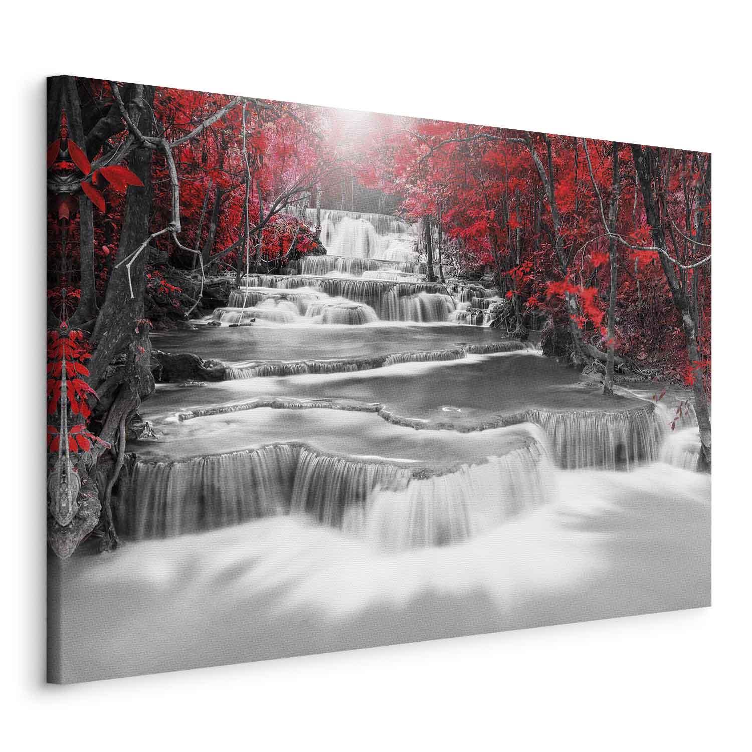 Red Forest Waterfall Landscape Canvas Print
