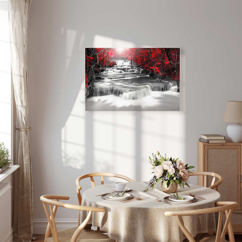 Red Forest Waterfall Landscape Canvas Print