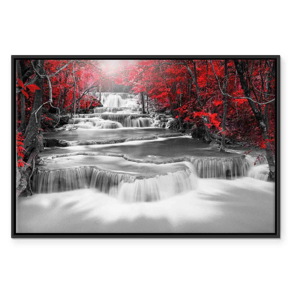 Red Forest Waterfall Landscape Canvas Print