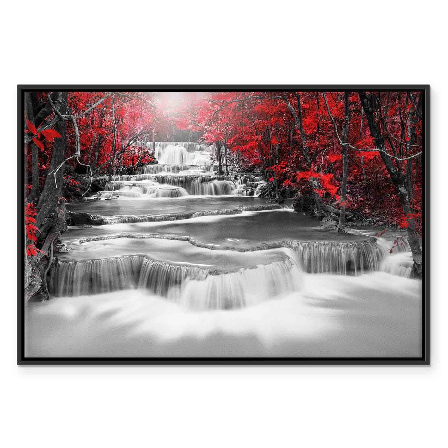 Red Forest Waterfall Landscape Canvas Print