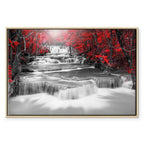 Red Forest Waterfall Landscape Canvas Print