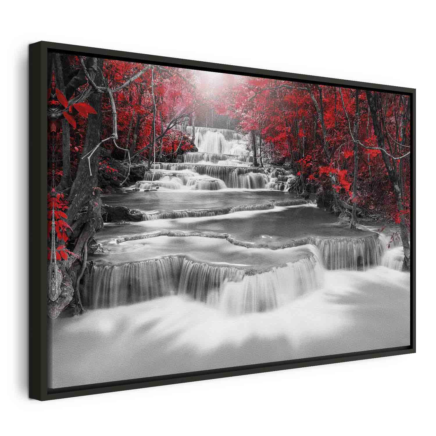 Red Forest Waterfall Landscape Canvas Print