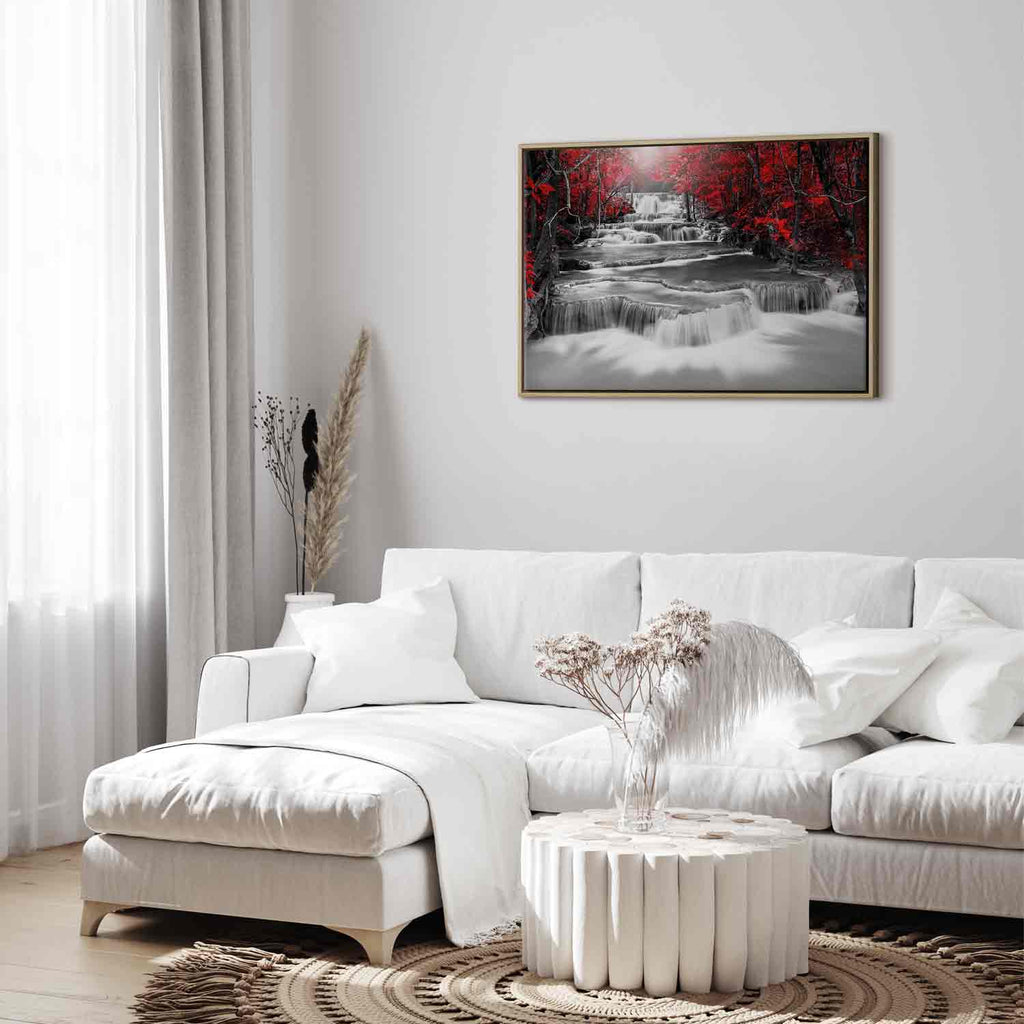 Red Forest Waterfall Landscape Canvas Print