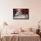 Red Forest Waterfall Landscape Canvas Print