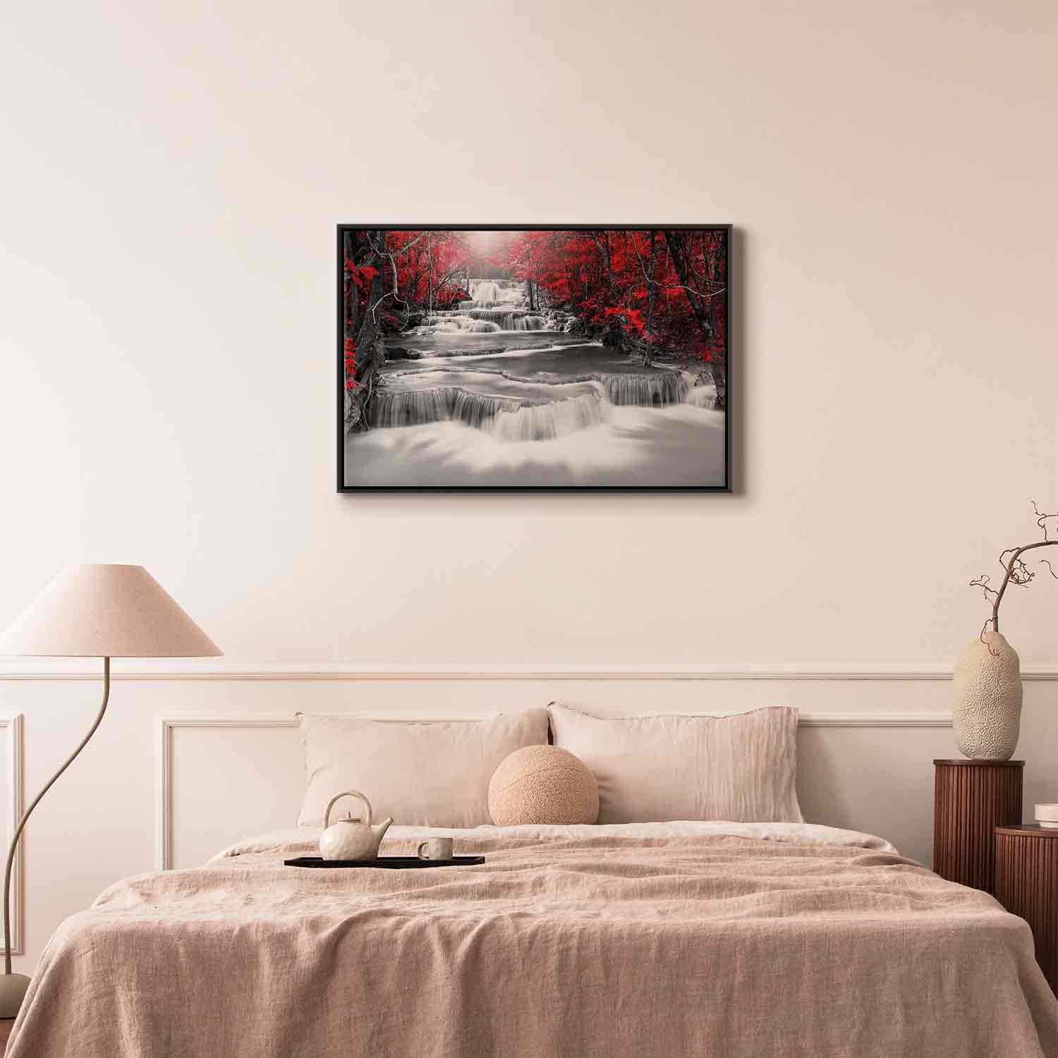 Red Forest Waterfall Landscape Canvas Print