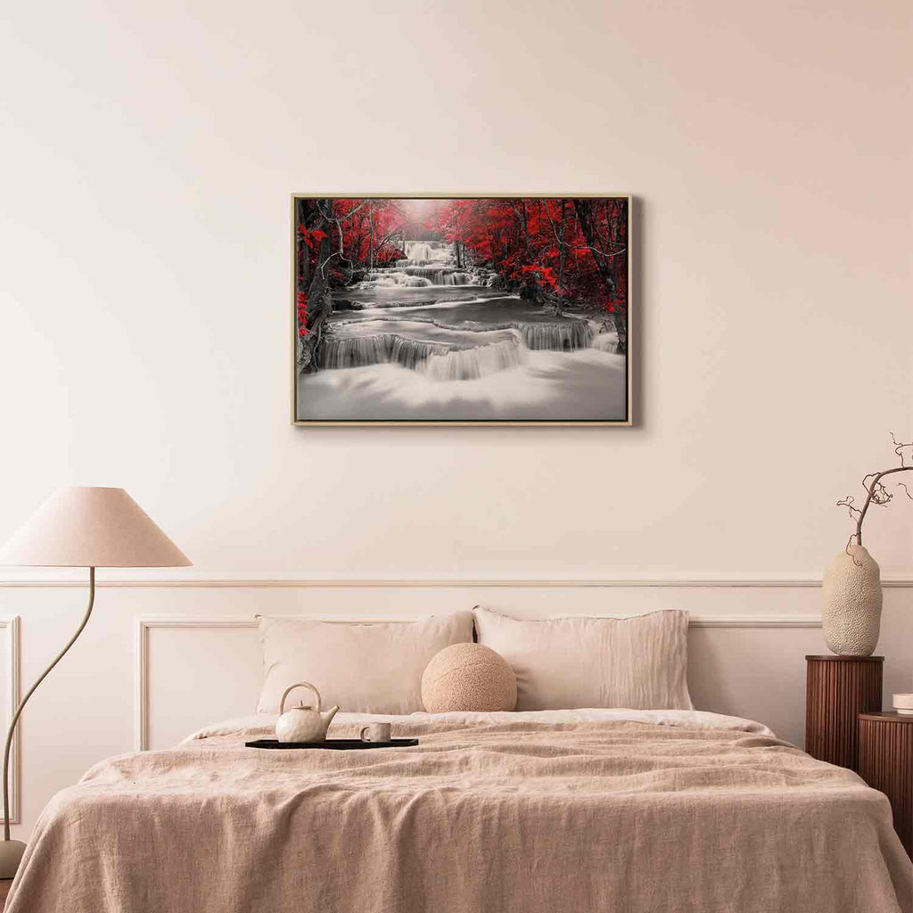 Red Forest Waterfall Landscape Canvas Print