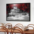 Red Forest Waterfall Landscape Canvas Print