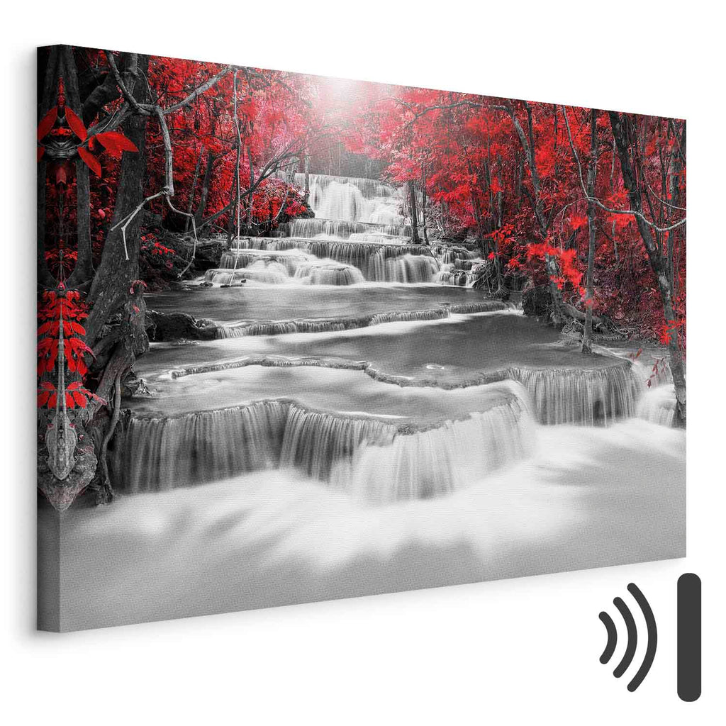 Red Forest Waterfall Landscape Canvas Print