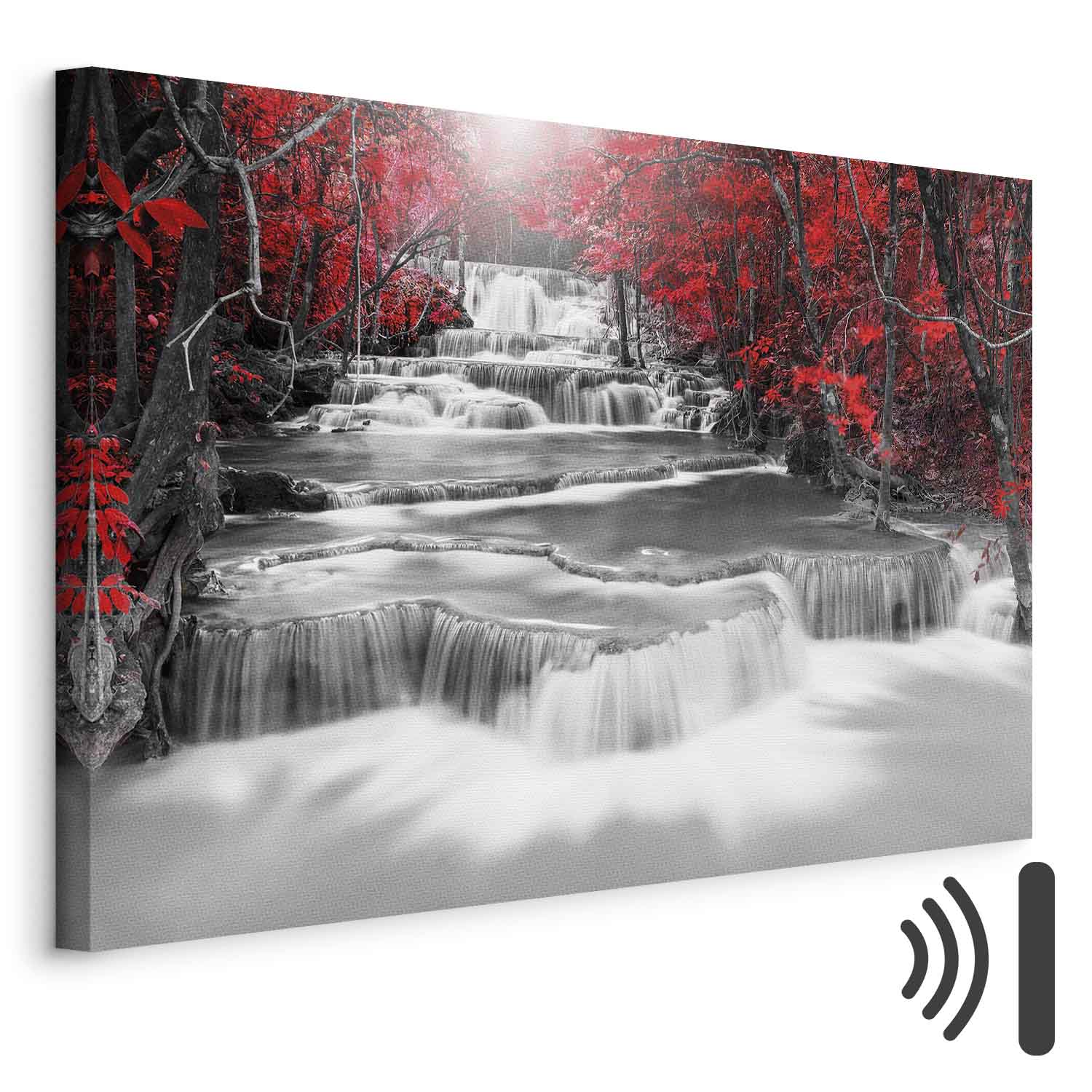 Red Forest Waterfall Landscape Canvas Print