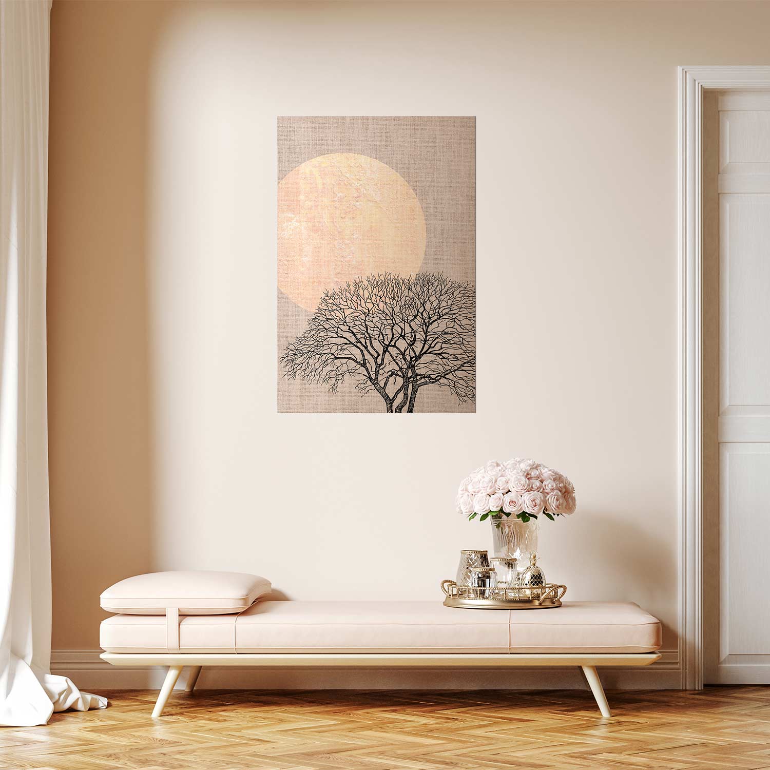 Morning Full Moon Forest Landscape Poster