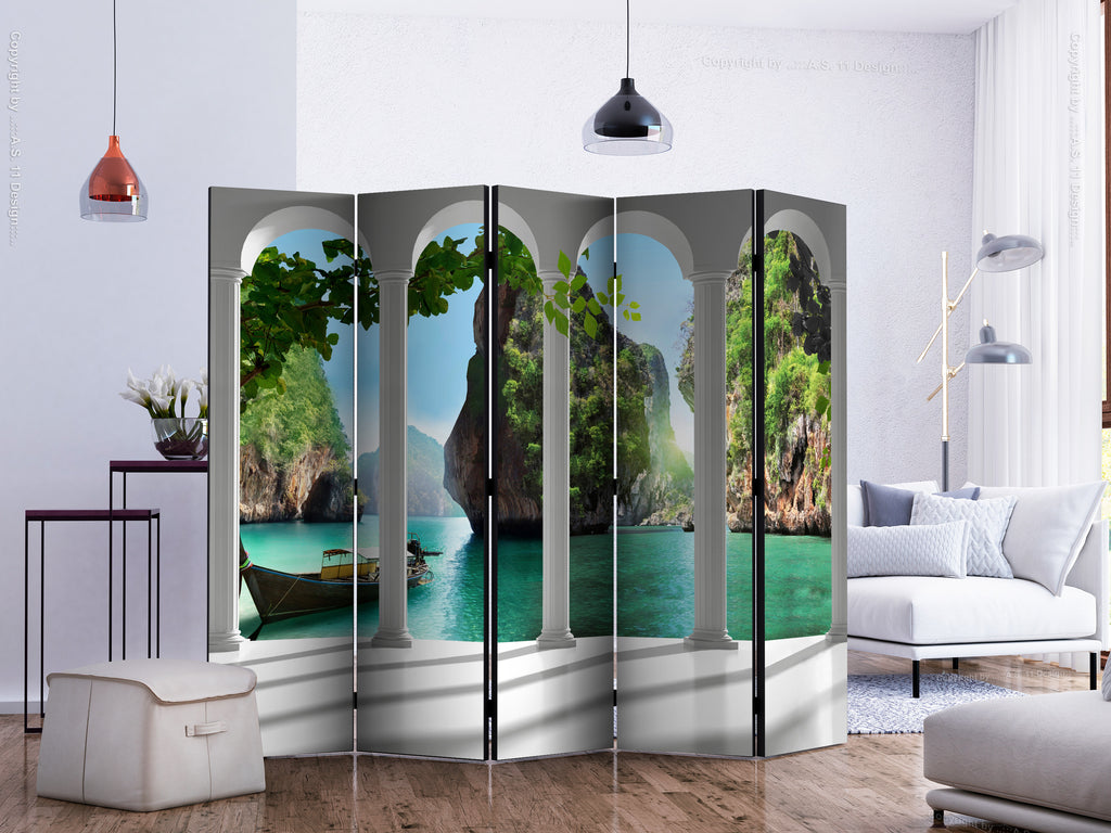 Thai Terrace Columns Architecture 5-Panel Room Divider