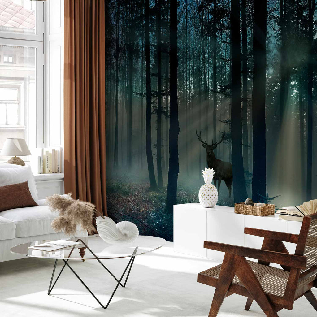 Mystical Forest Deer Landscape Wall Mural