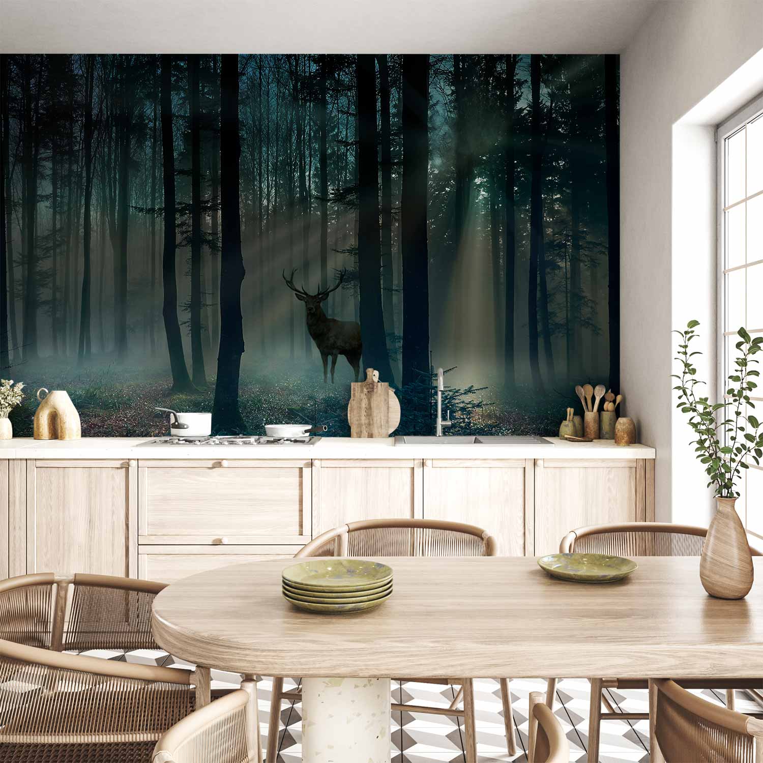 Mystical Forest Deer Landscape Wall Mural
