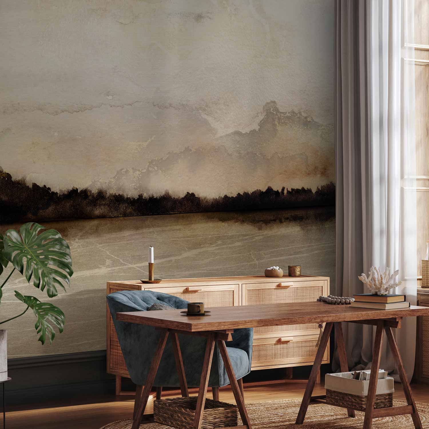 Sepia Landscape Unusual Nook Wall Mural