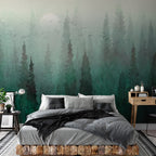 Wall Mural - Bird's eye perspective Landscape green forest mist