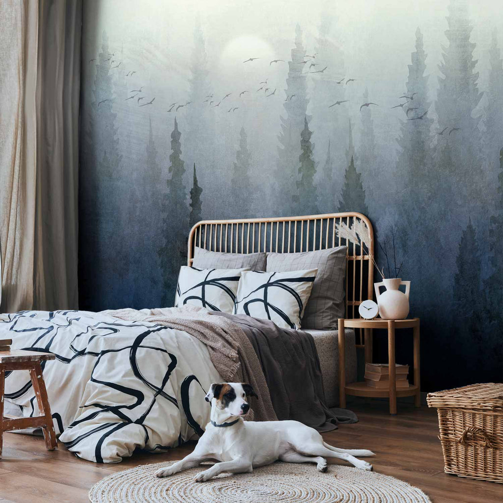 Birds Over Forest Landscape Wall Mural
