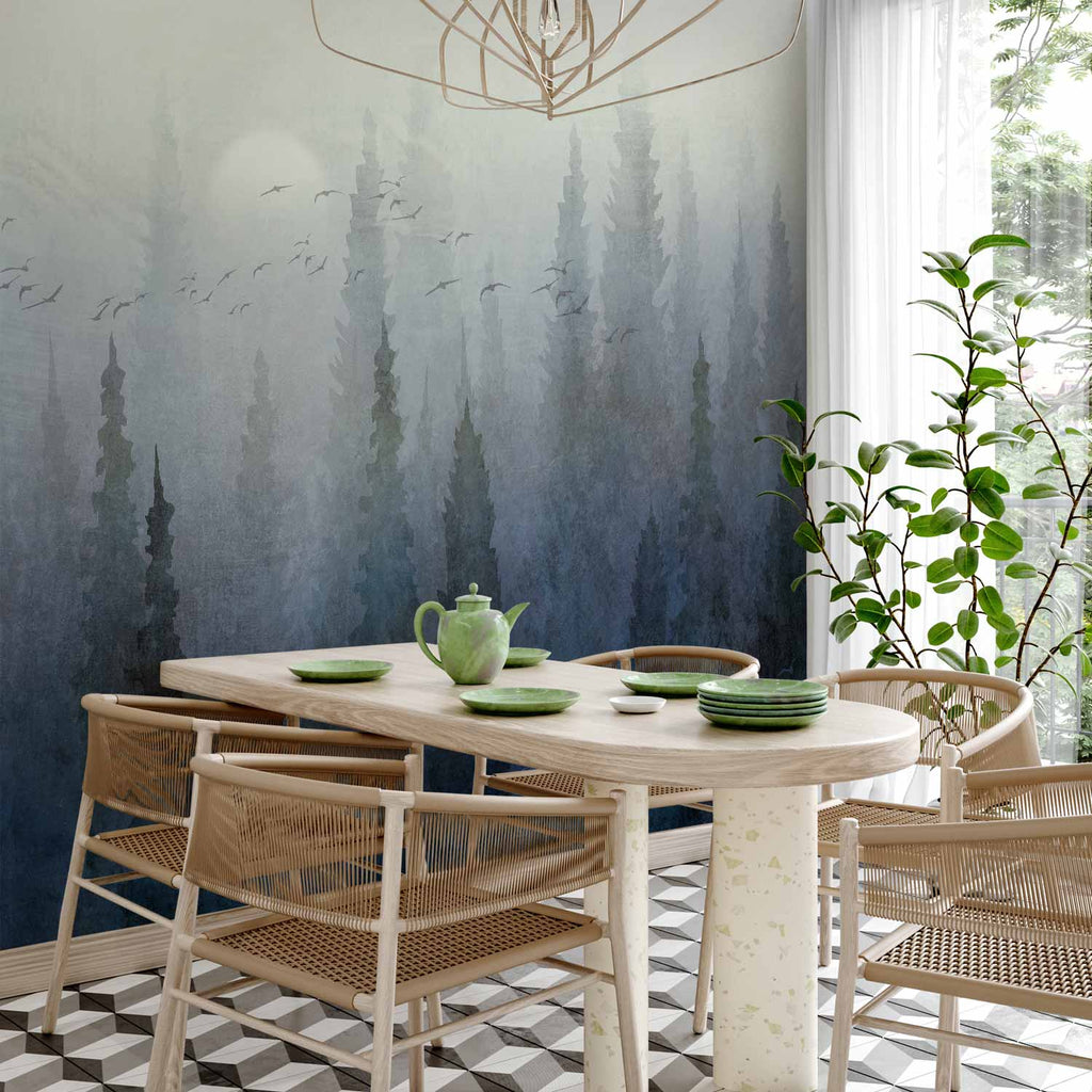 Birds Over Forest Landscape Wall Mural