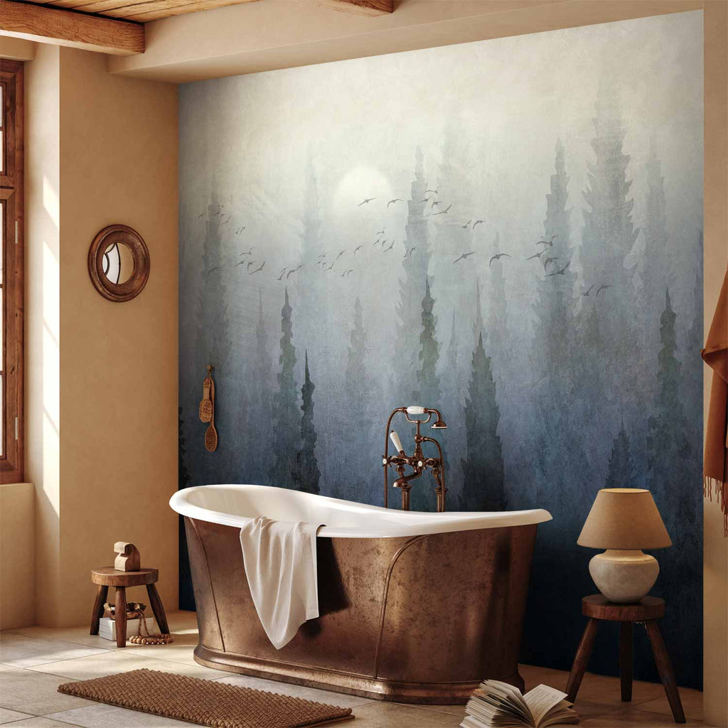 Birds Over Forest Landscape Wall Mural