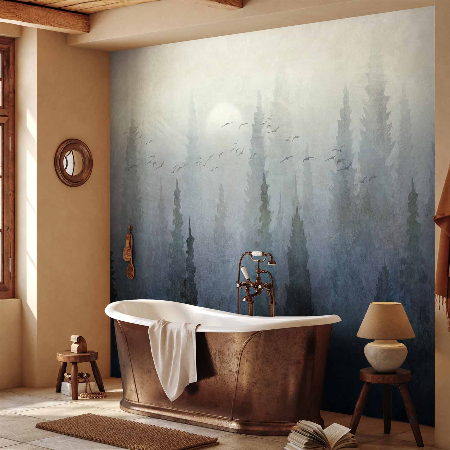 Birds Over Forest Landscape Wall Mural