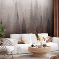 Bird Flock Over Foggy Forest Landscape Wall Mural