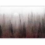 Wall Mural: Bird's Flight over Treetops in Fog Landscape