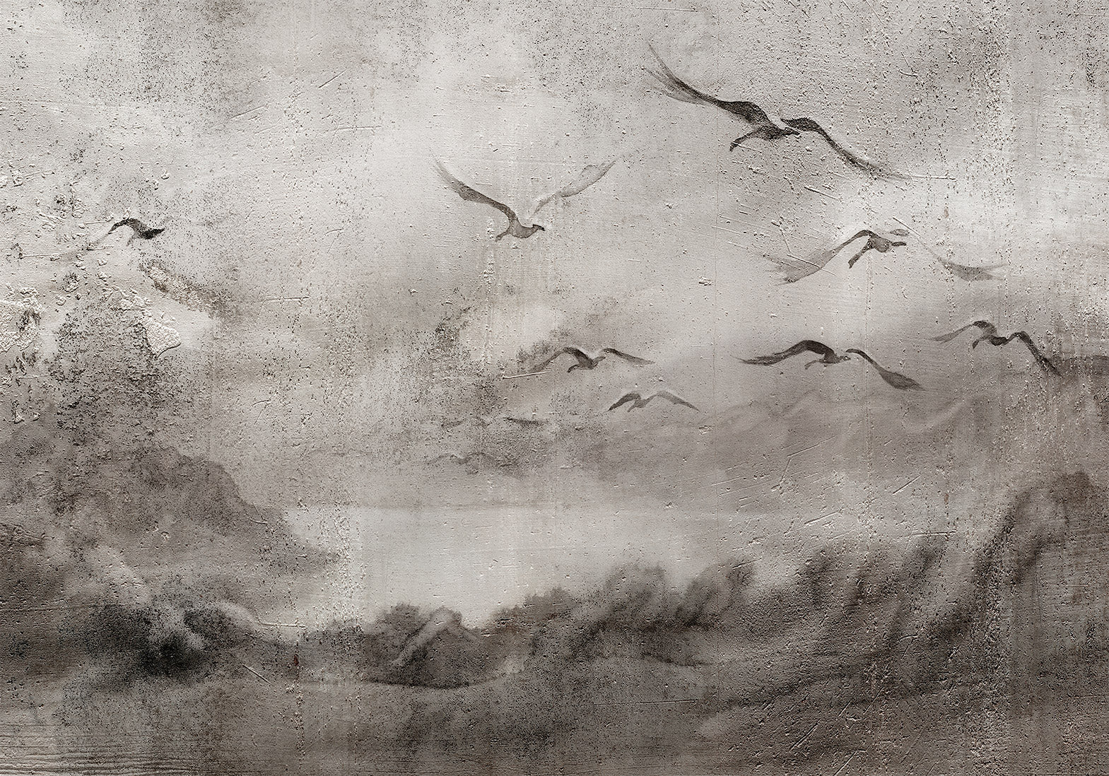 Wall Mural - Swan Flight in Abstract Landscape