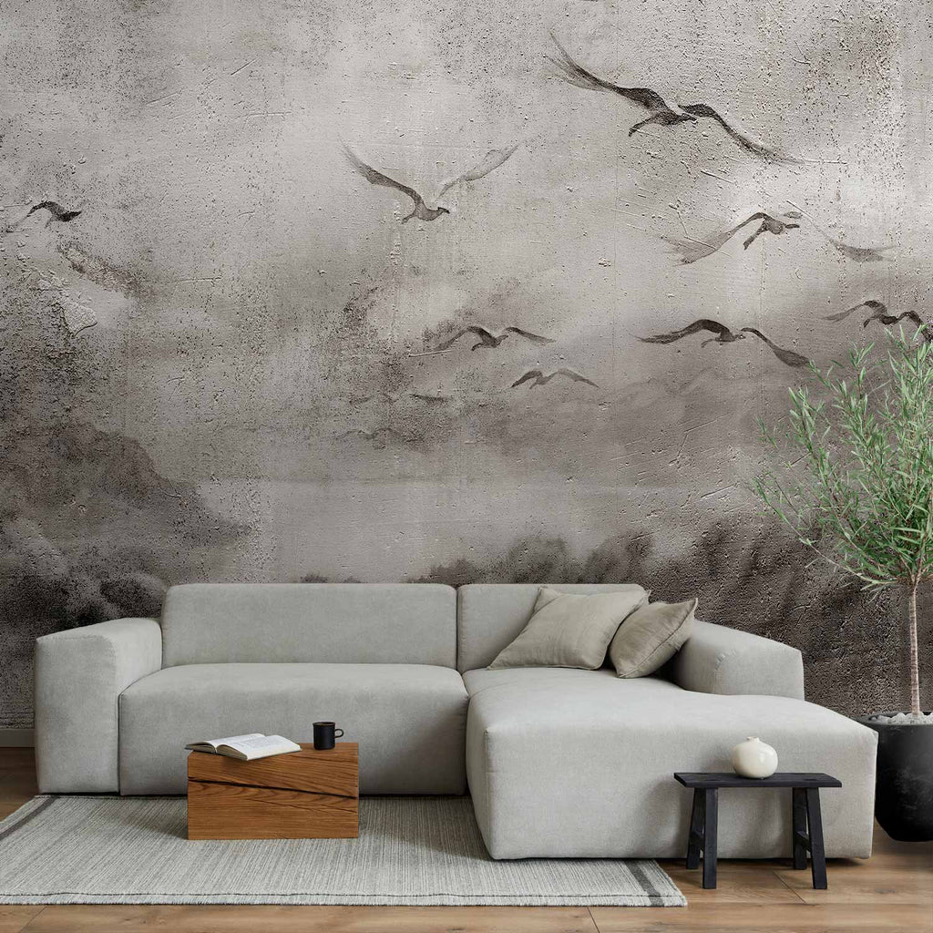 Wall Mural - Swan Flight in Abstract Landscape