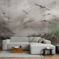 Abstract Swan Flight Lake Landscape Wall Mural