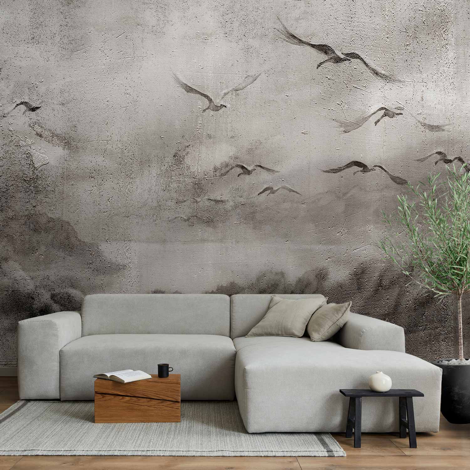 Wall Mural - Swan Flight in Abstract Landscape