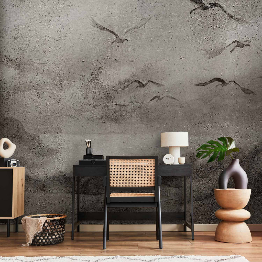 Abstract Swan Flight Lake Landscape Wall Mural