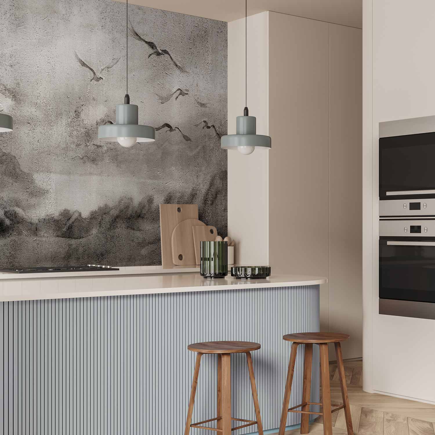 Abstract Swan Flight Lake Landscape Wall Mural