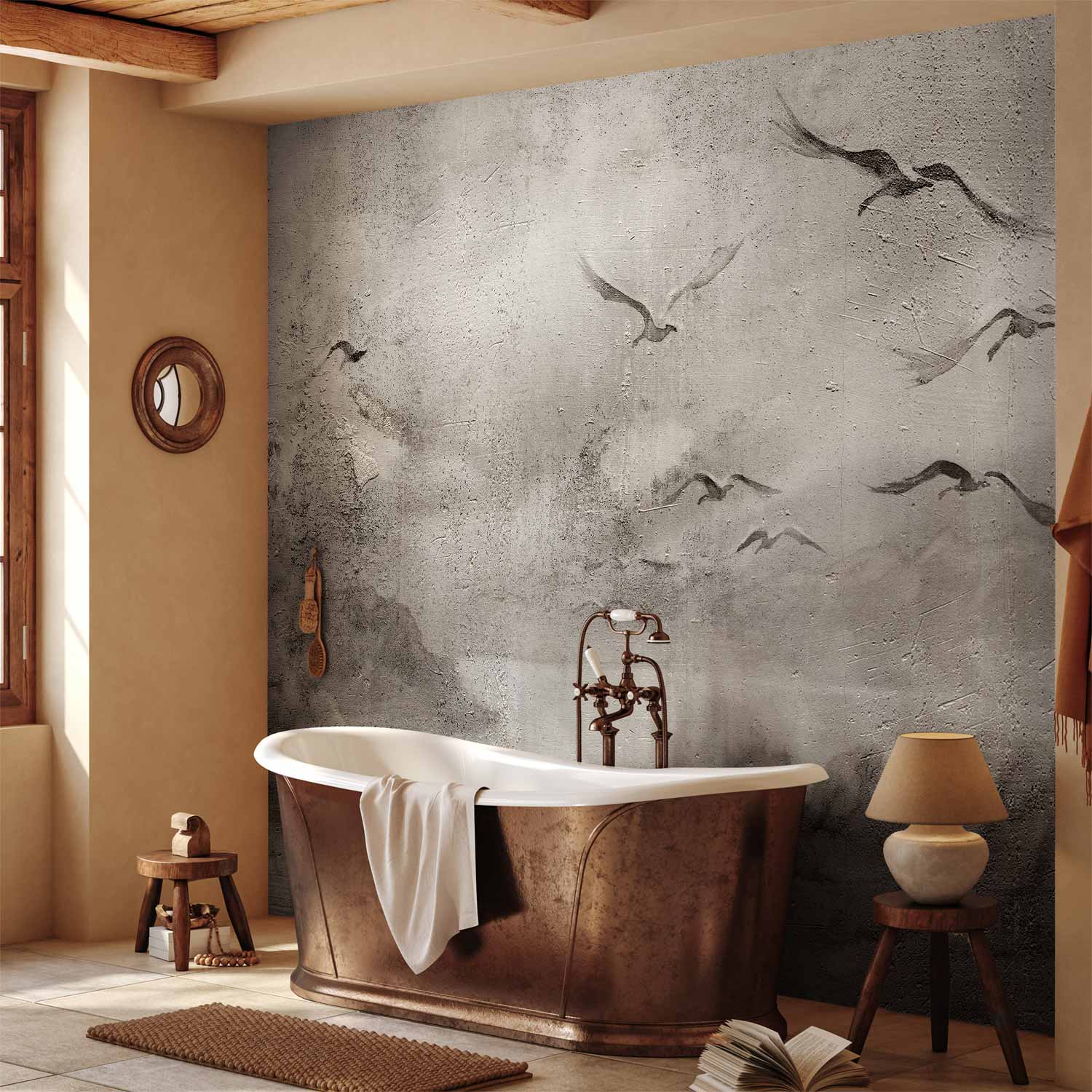 Abstract Swan Flight Lake Landscape Wall Mural