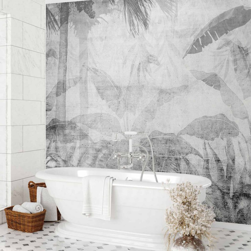 Grey Vanishing Jungle Landscape Wall Mural