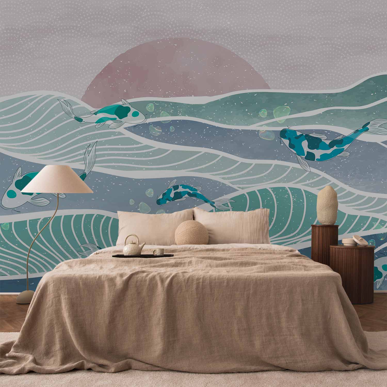 Japanese Fish Wave Wall Mural