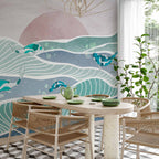 Japanese Fish Wave Wall Mural