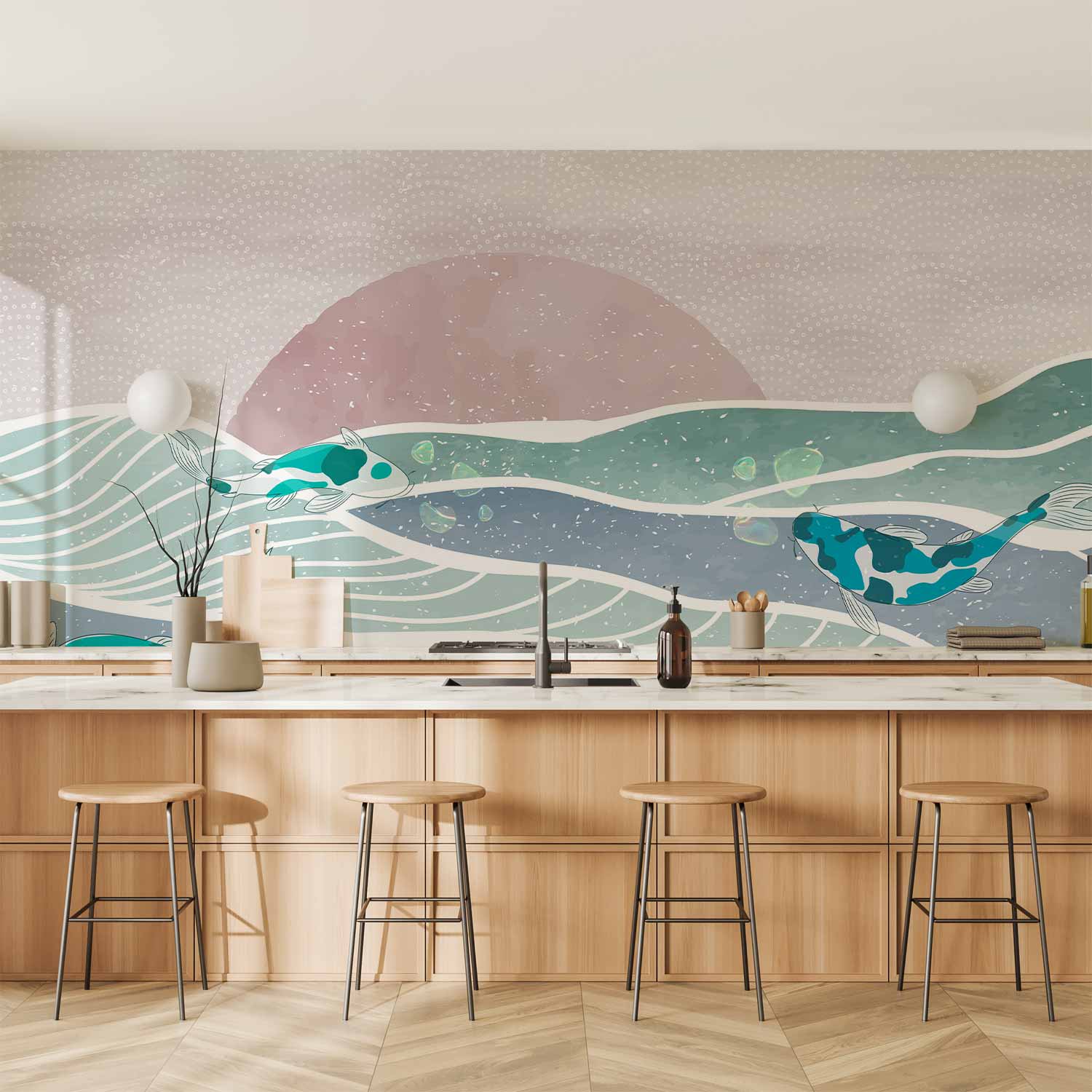 Japanese Fish Wave Wall Mural