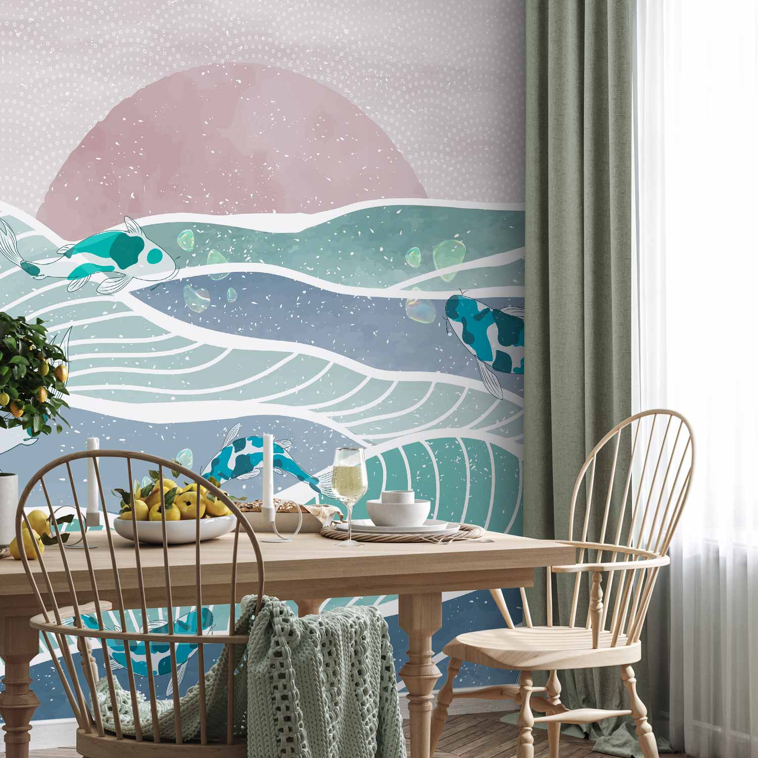 Japanese Fish Wave Wall Mural