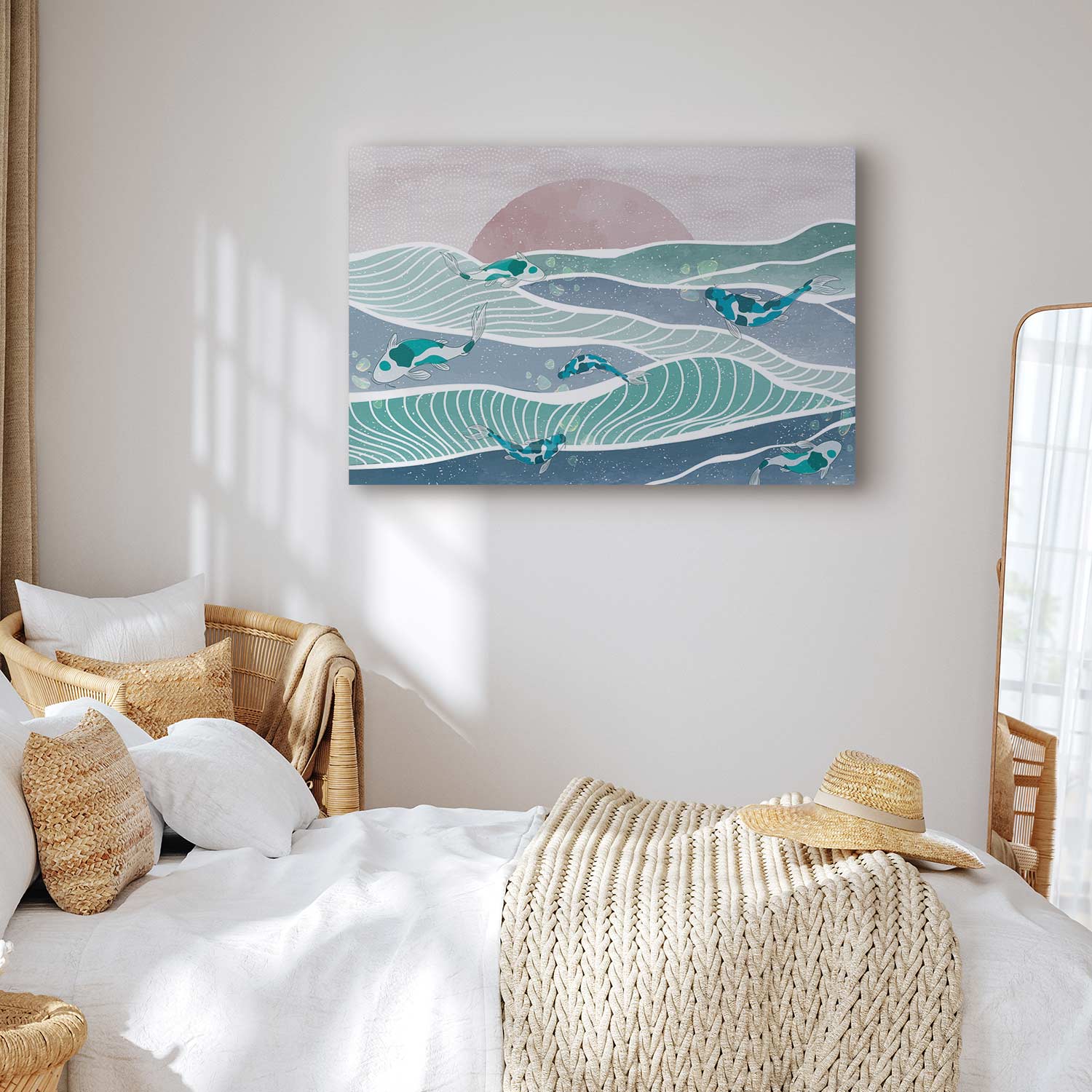 Japanese Fish Waves Canvas Print