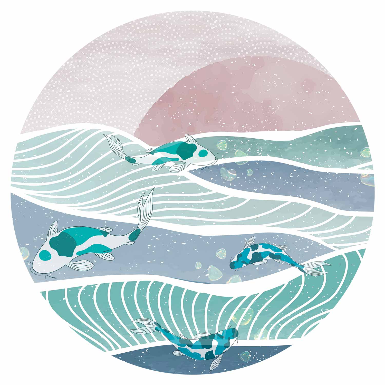Japanese Fish Waves Round Wall Mural