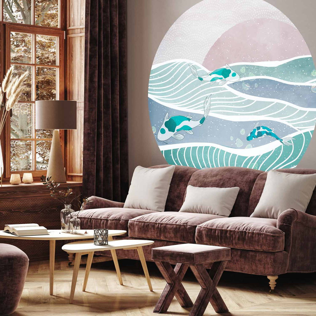 Japanese Fish Waves Round Wall Mural